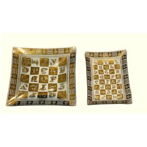 Jena Molle gold leaf glass trays script letters vintage MCM mid‎ century 60s